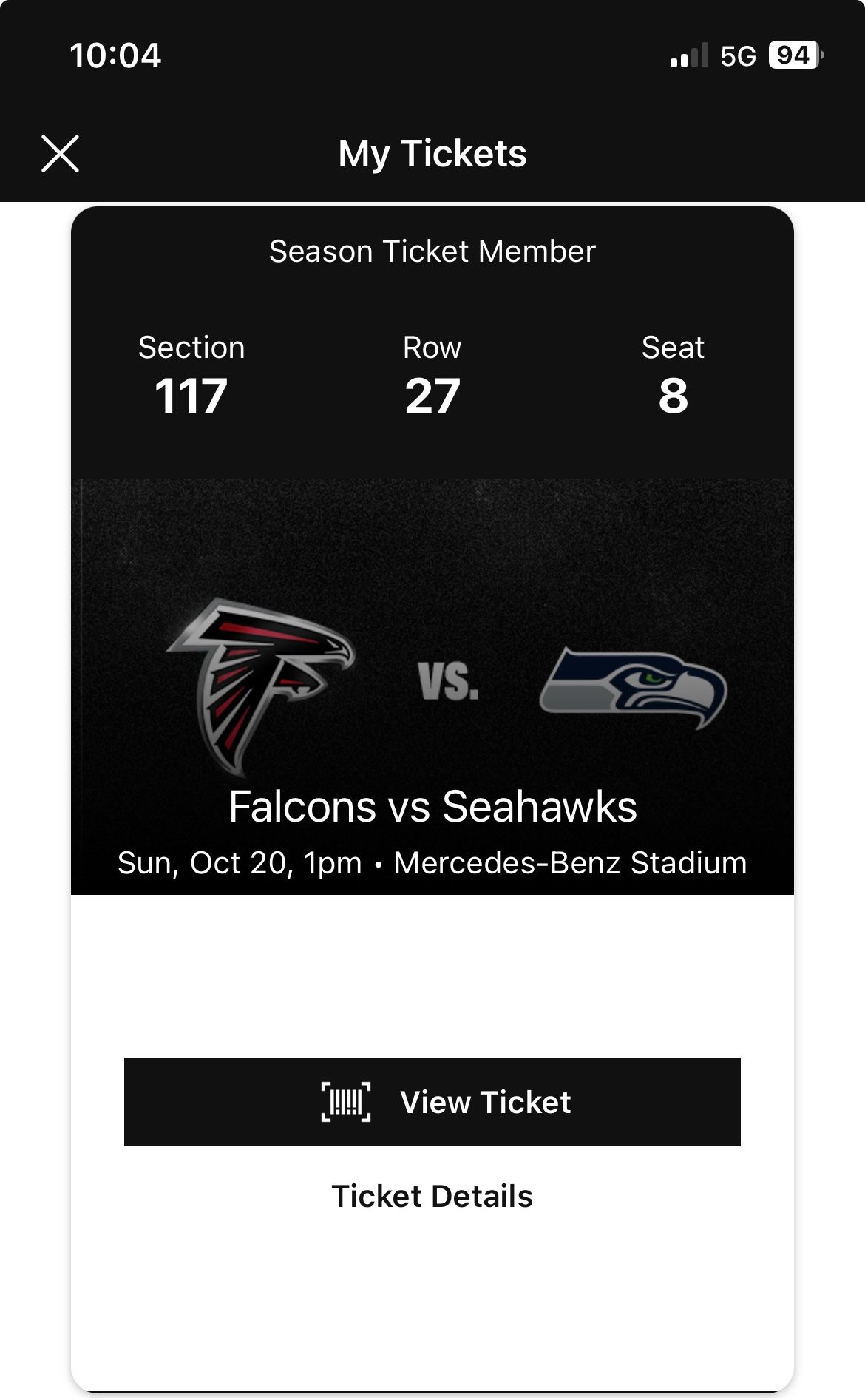 Falcons vs Seahawks Sunday 10/20/2024