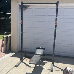 Squat Rack With Bench Press For Weights (no Weights Included)