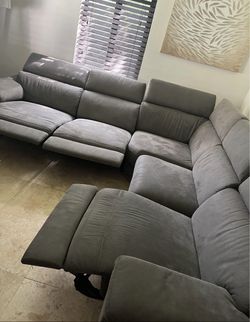 Gray Fabric Sectional Sofa with Recliners