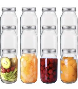 12 Piece Glass Clear Mason Jars | 24 oz | Airtight Metal Lids | Regular Mouth | Square Shape