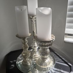Beautiful 3pc mercury glass candlesticks