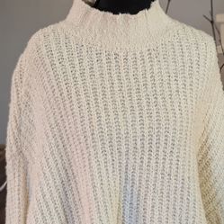 a.n.a Cream Chunky Knit Sweater XXL Mock Neck Cozy Textured Oversized Pullover