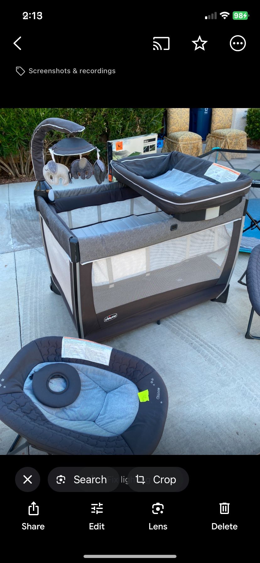 Chicco Portable Lullaby Pack And Play W/ Changing Table, Bassinet, Infant Seat, Mobile, Diaper Shelf, Travel Bag