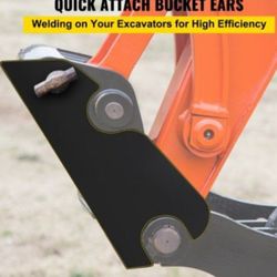 Quick Attach Bucket Ears, 3/4" Thickness Excavator Bucket Ears, 2pcs Bucket Ears Attachment, Black-Coating Steel w/Precise Metal Craft, Compatible wit