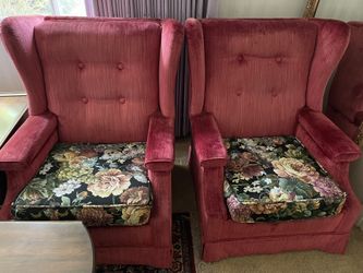 Two (2) Vintage Accent Red & Floral Chairs 