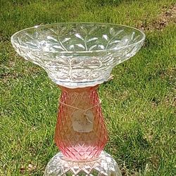 Pretty Small Pink Crystal Glass Birdbath 15Tx12W🌻😊🌹Buy 2 Or 3 Get Free Solar Fountain