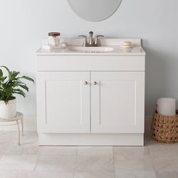 Project Source Dover 36-in True White Single Sink Bathroom Vanity (No top)