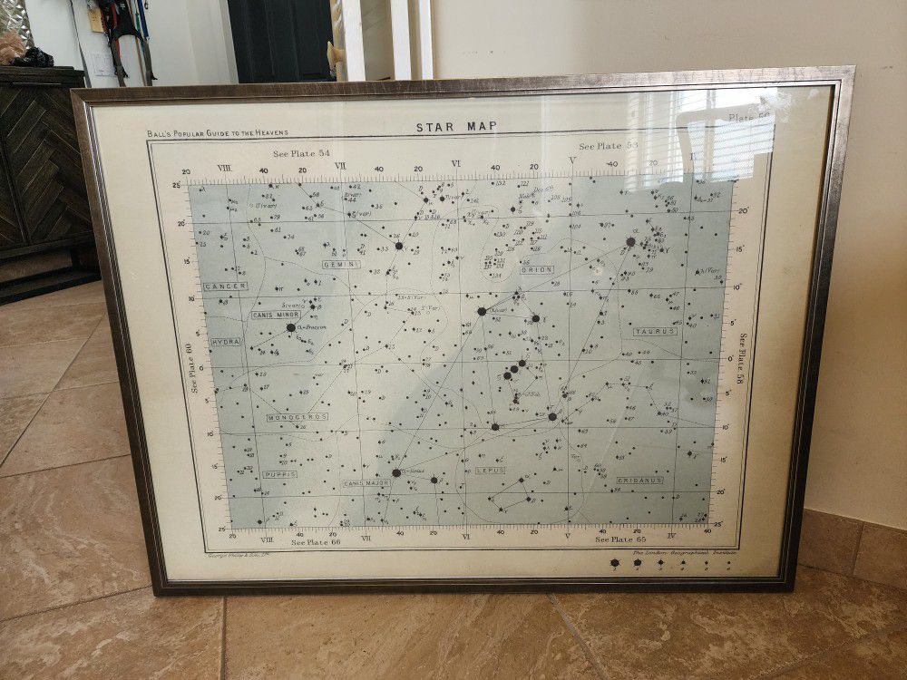 Vintage Reproduction Star Map, Gemini, Taurus, Large Office Picture 5