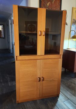 Vintage Mid Century Danish Teak China Hutch Cabinet