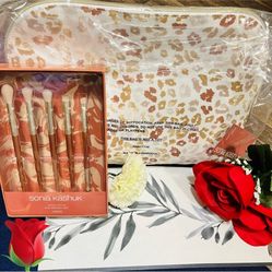 NWT Sonia Kashuk Bundle Limited Ed* Eye Brushes & Large Travel Makeup Pouch 2pcs