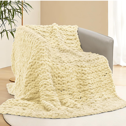 NWOT Chunky Knit Blanket Throw, 50x60inSoft Chenille Yarn Throw, Handmade-Beige