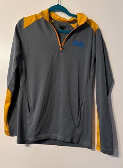 UCLA Bruins 1/4 Zip Pullover Sweater Men’s Small Gray Yellow Pockets Shirt