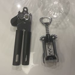 Can opener and wine bottle opener 