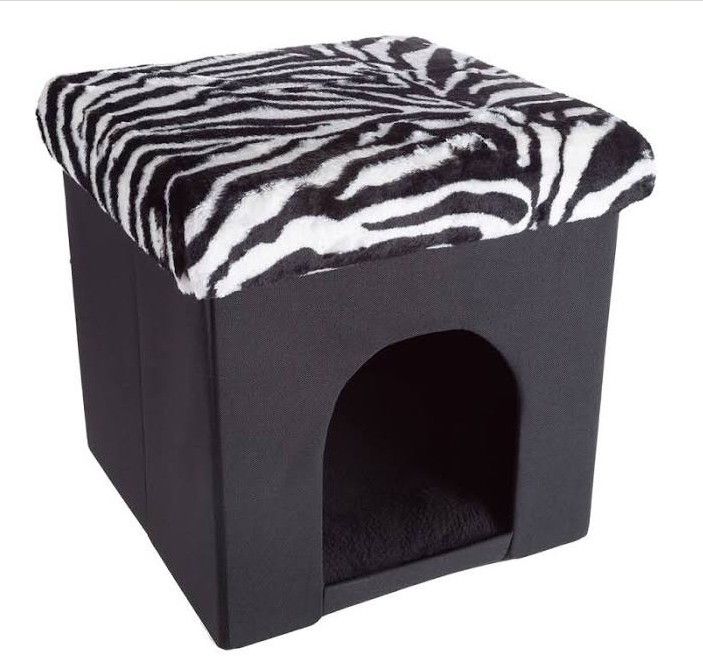 Pet House Ottoman- Collapsible Multipurpose Cat or Small Dog Bed Cube and Footrest with Cushion Top