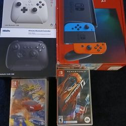 Nintendo Switch Handheld Console Bundle w/9 Games +2 Controllers