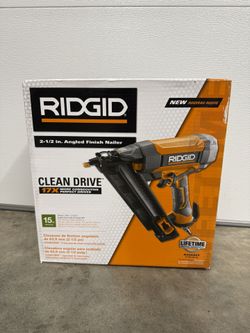 RIDGID Pneumatic 15-Gauge 2-1/2 in. Angled Finish Nailer with CLEAN DRIVE Technology, and Tool Bag $199+ tax at Home Depot
