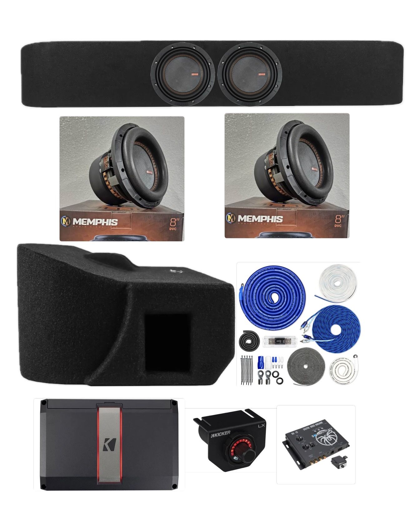 New BASS PACKAGE MEMPHIS MOJO 8” installed fit ford f150 silverado or sierra crew cabs