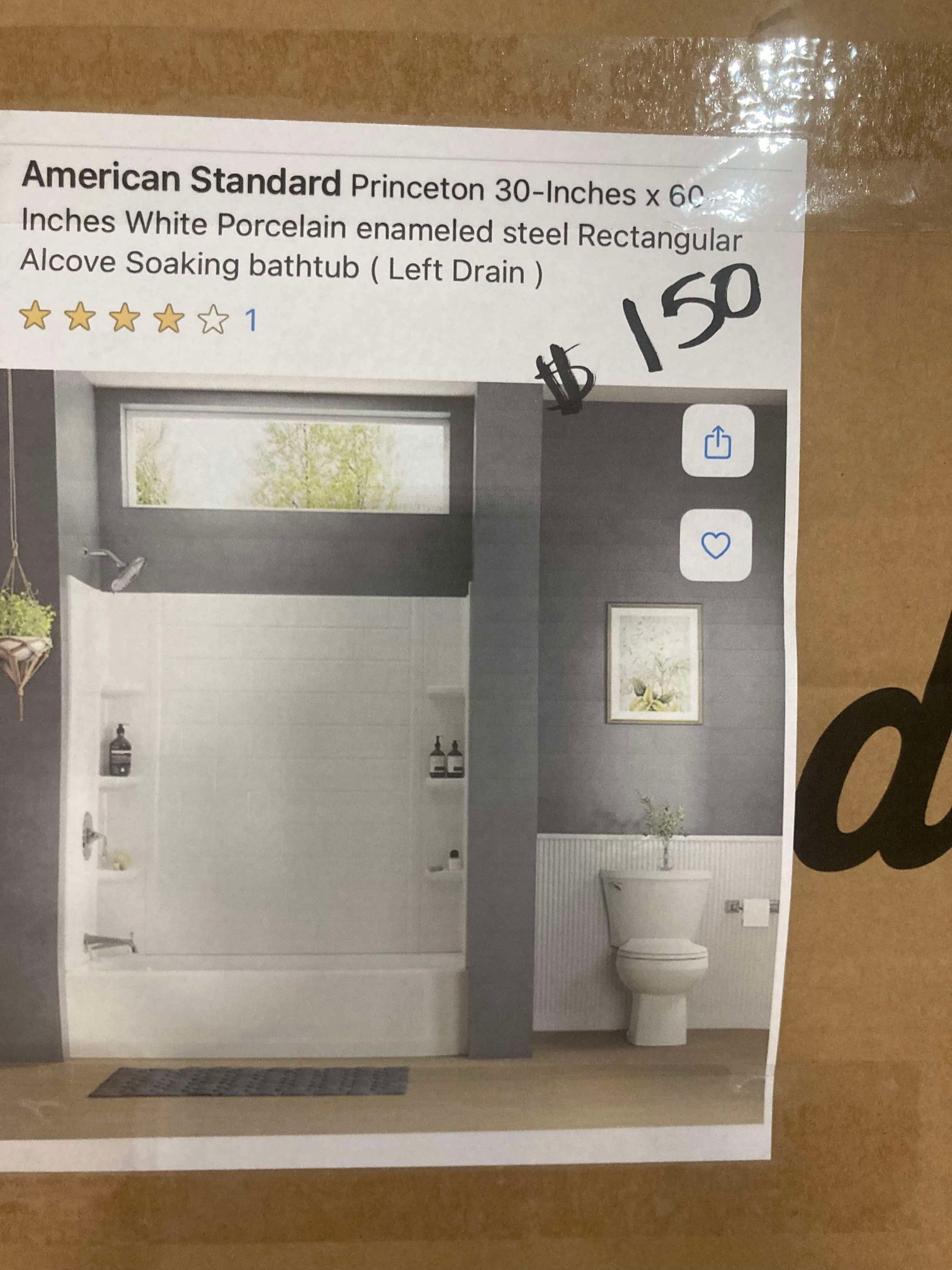 60in White Porcelain Soaking Tub - Left Drain