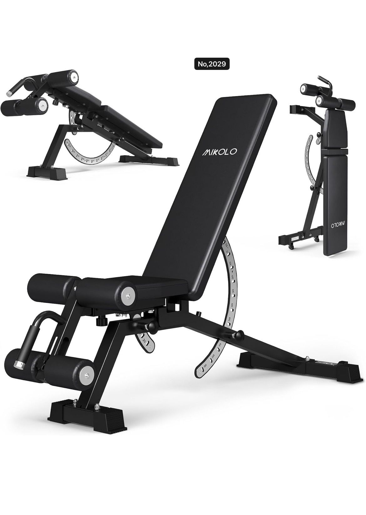 Mikolo 1200LB Weight Bench, Adjustable Workout Bench with Detachable Leg Support, Vertical Storage Space-Saving Exercise Bench for Home Gym, Incline F