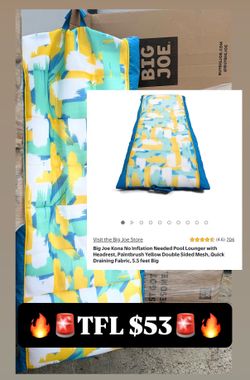Big Joe Kona No Inflation Needed Pool Lounger with Headrest, Paintbrush Yellow Double Sided Mesh..