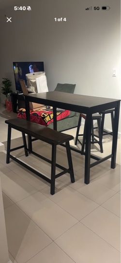 Black Bar Height Table with Bench and Stool