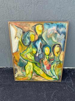 Vintage Abstract Figural Painting Signed Swetlow 31x26