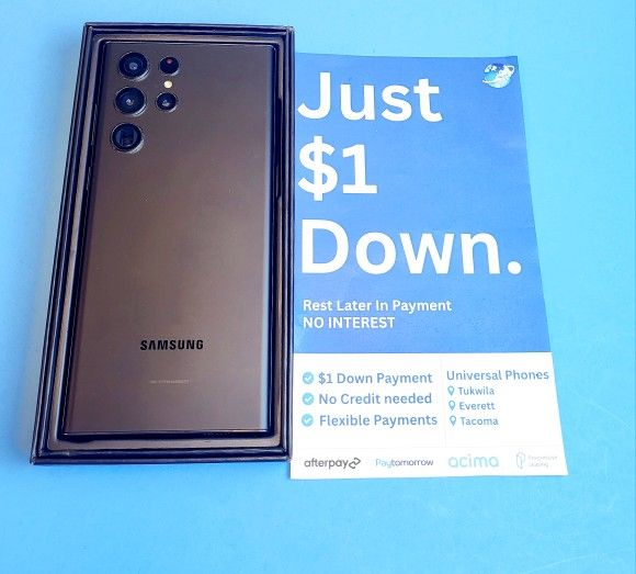 Samsung Galaxy S22 Ultra 128gb Unlocked FREE Smartwach/ Headphones. Pay $1 Today Rest in payments. NO CREDIT NEEDED FINANCING