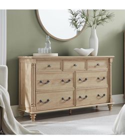 7-Drawer Wood Dresser with Turned Legs
