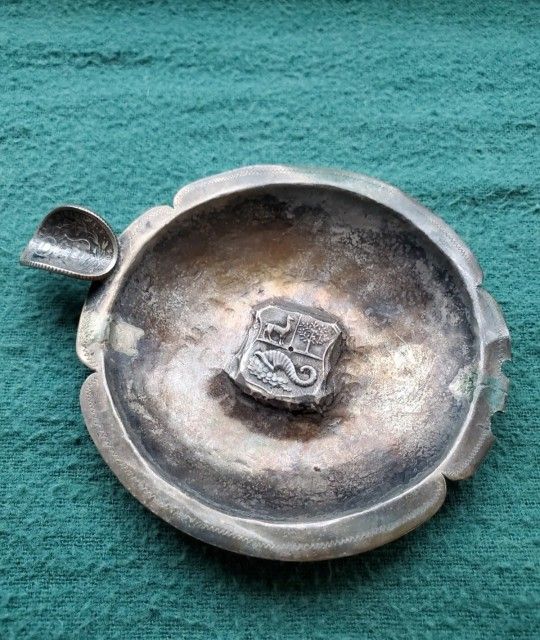 1904 Antique Vintage Silver Peru Peruana Lima Fino Un Dino Coin Ashtray