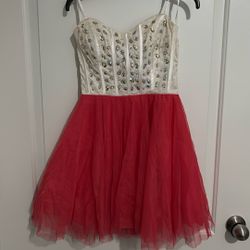 White And Coral Party Dress
