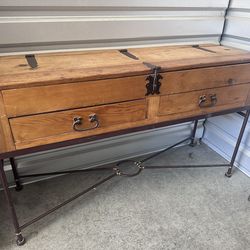 Rustic Pine Wood & Iron Console Table