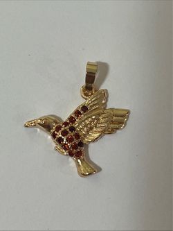 Hummingbird Small Pendant with Red Rhinestones Golden Without Chain New