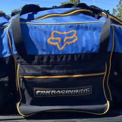 VTG Fox Racing X-Large Motorcross Duffle Gear Bag 7 Pocket Blue / Yellow/ Black 