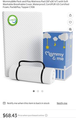 Mommy&Me Pack and Play Mattress Pad (38"x26"x1") with Soft Washable Breathable Cover, Waterproof, CertiPUR-US Certified Foam, Pack&Play Topper C108