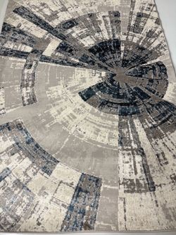 Abstract Area Rug Cream Blue Gray