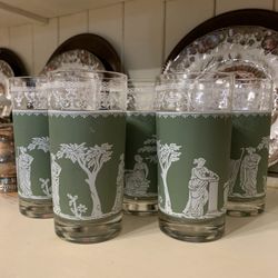 Set Of 5 Jeanette Hellenic Tumblers, Greek / Roman Jasperware