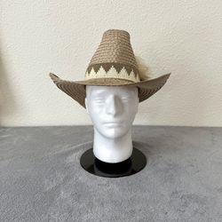Vintage Cowboy Hat 6  5/8 Western Rodeo Coastal Cowboy Rancher Straw Feather