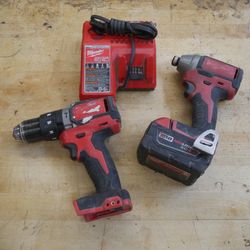 MILWAUKEE DRILL 2702-20 & IMPACT DRIVER 2750-20 WITH BATTERY & CHARGER PRE OWNED 869422-9