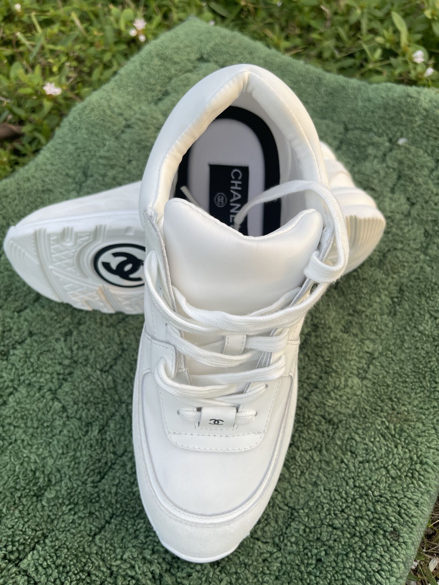 All White Chanel Low Top Trainer