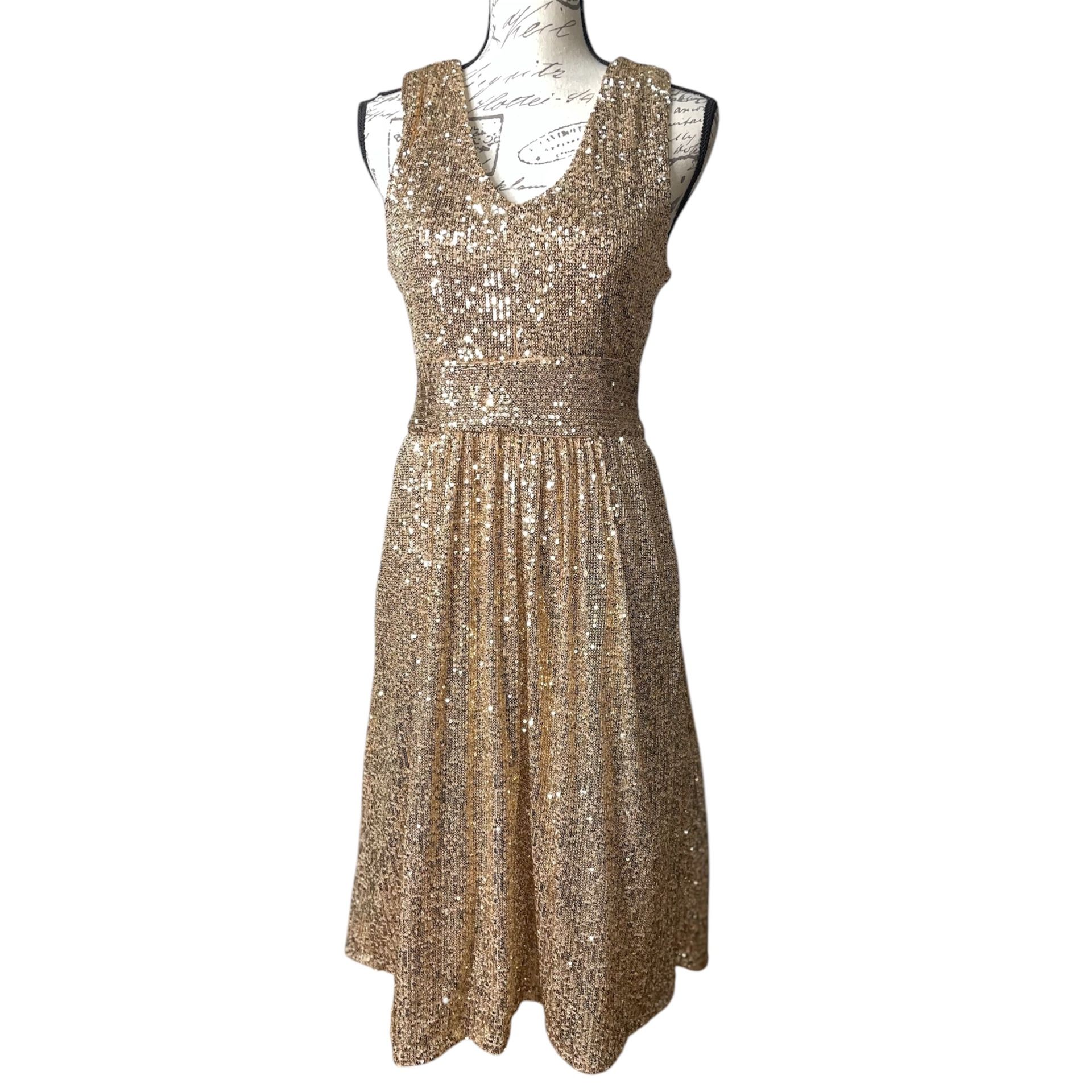 Women Gold Sequin Formal Dress Size Small