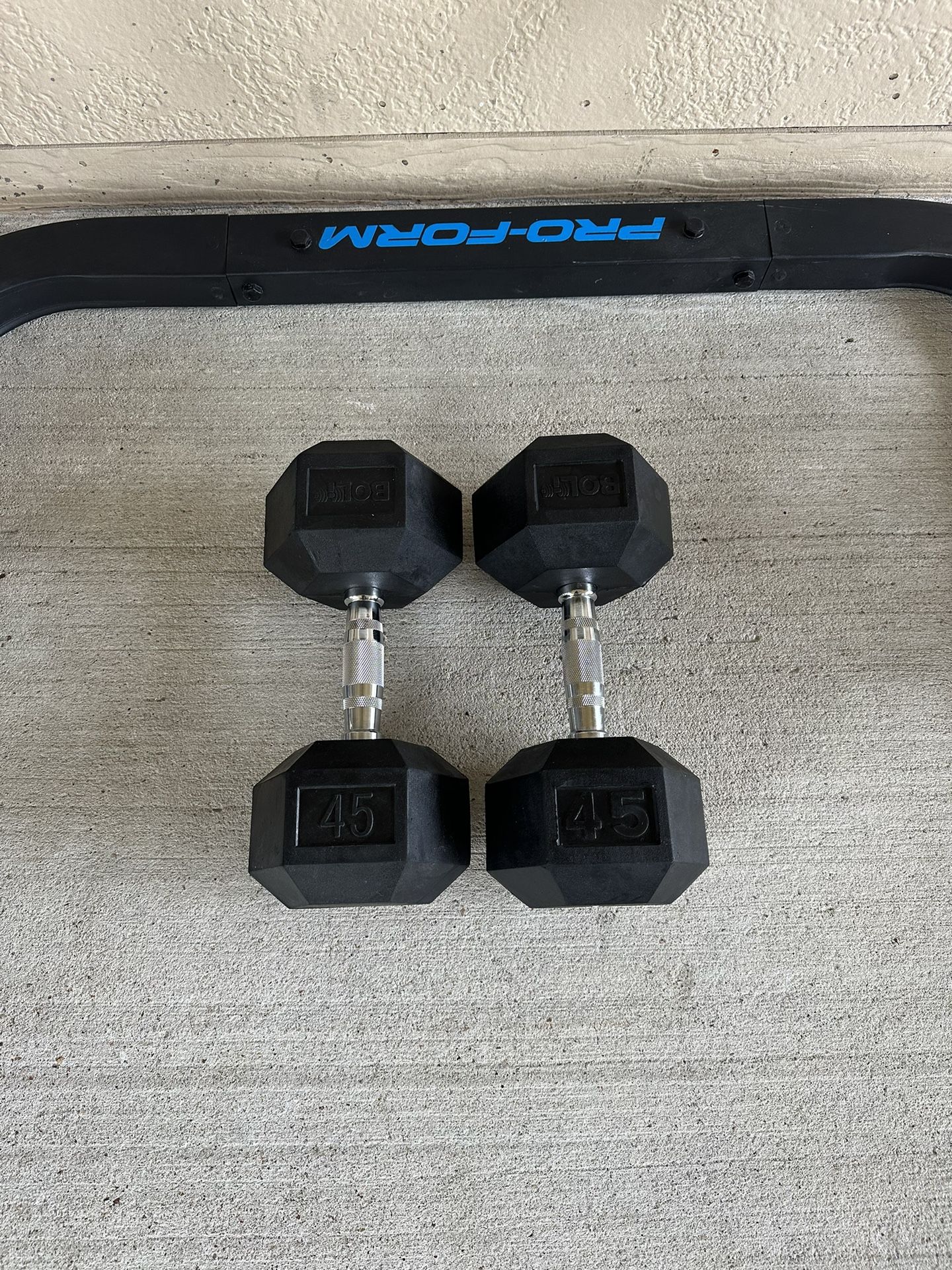 BOLTS Rubber 45Lb Hex Dumbbells pair $100 