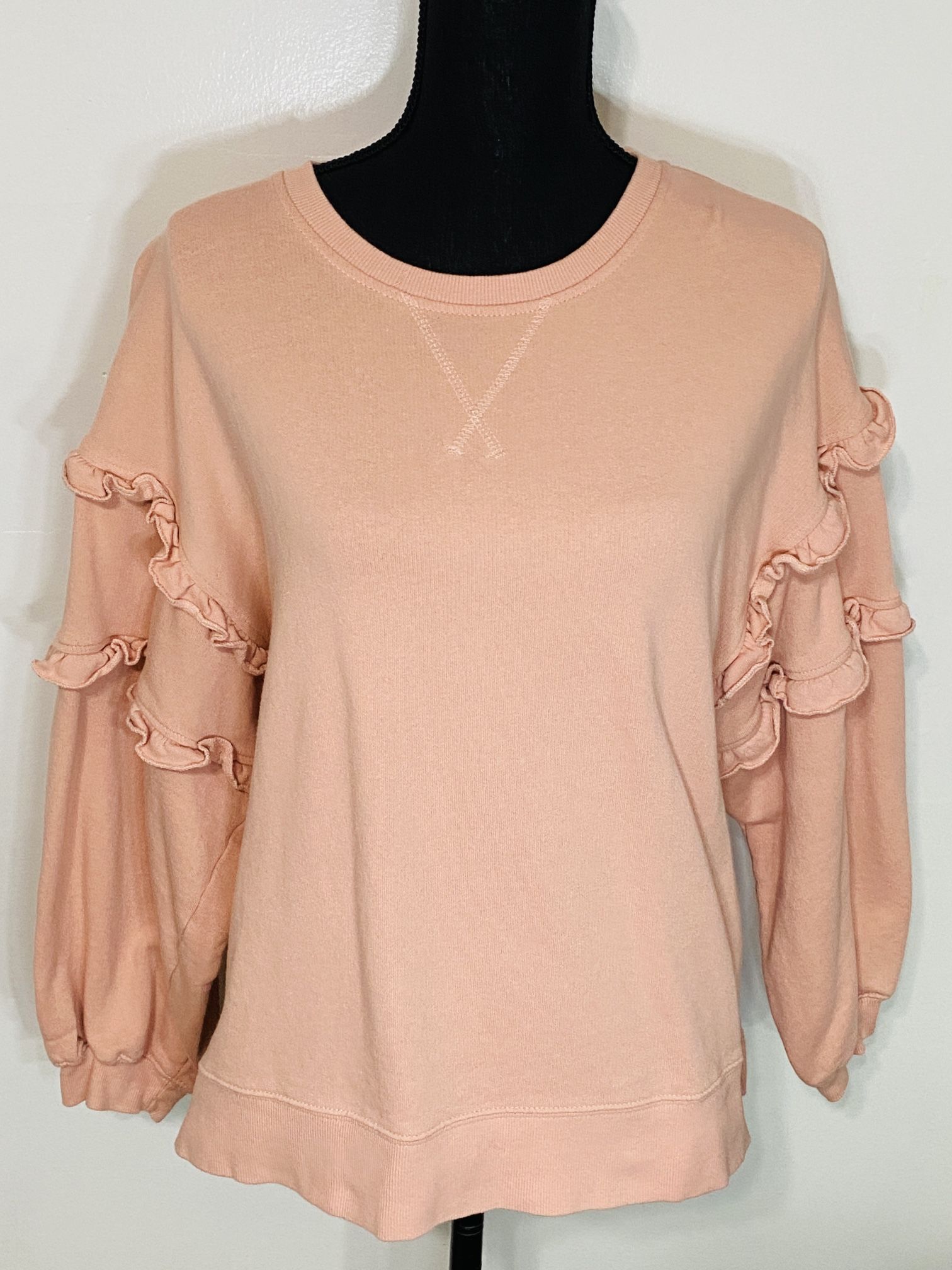 Time And Tru Sz XL (16-18) Sweatshirt Ruffled LS Peach/Salmon/Melon/Coral EUC