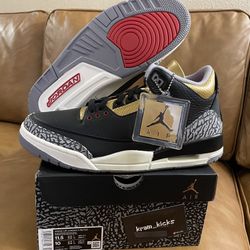 New* Air JORDAN 3 Retro "Black Cement Gold" MENS Size 10 or Womens 11.5 US - OG All DS