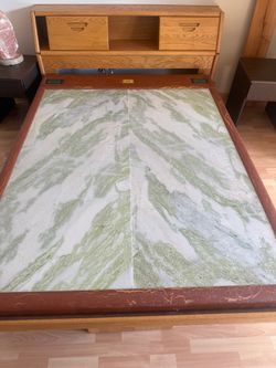 Jade Stone Bed Frame with Bookcase Headboard