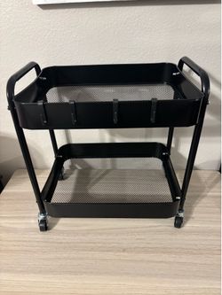 2- Tier rolling cart with hooks 12” x 16.5”, 16.5” tall