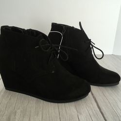 Black Wedge Ankle Boots, Size 8