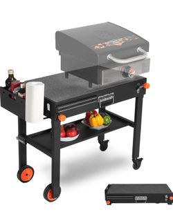 Portable Outdoor Grill Table, Folding Grill Metal Cart with Wheels