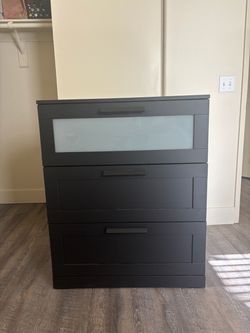Black 3-Drawer Dresser with Frosted Glass