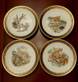 Lenox Boehm Set of 4 Woodland Wildlife Collector Plates Beautiful 1970-80 .10"
