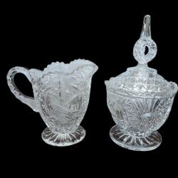 Vintage Crystal Cream And Sugar Set 3 Piece